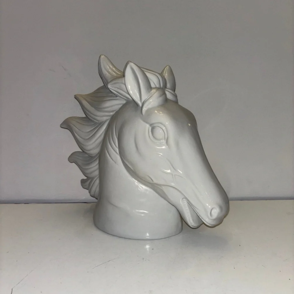 Vintage White Stallion Horse Ceramic Bust Statue